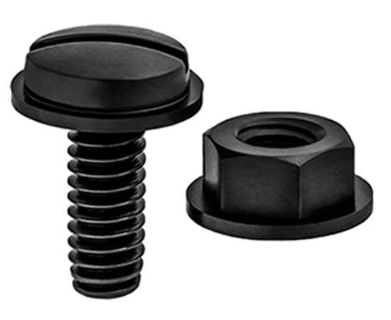 License Plate Screws: Used to attach license plates. Can have either a tapping screw thread or a machine screw thread. Made of either steel (plated) or nylon.