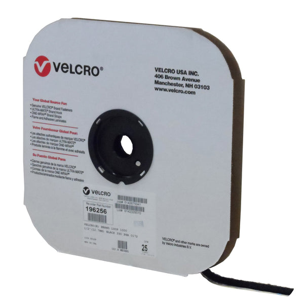 VELCRO® Brand 196256 Loop 1000 1/2" Black Pressure Sensitive Adhesive 72 - 25 Yard Roll