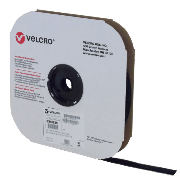 VELCRO® Brand 190836 Loop 1000 5/8" Black Pressure Sensitive Adhesive 72 - 25 Yard Roll