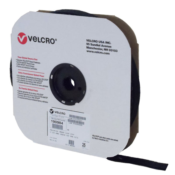 VELCRO® Brand 190984 Loop 1000 1" Black Pressure Sensitive Adhesive 72 - 25 Yard Roll