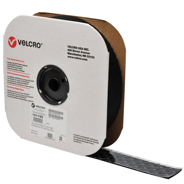 VELCRO® Brand 191195 Loop 1000 2" Black Pressure Sensitive Adhesive 72 - 25 Yard Roll